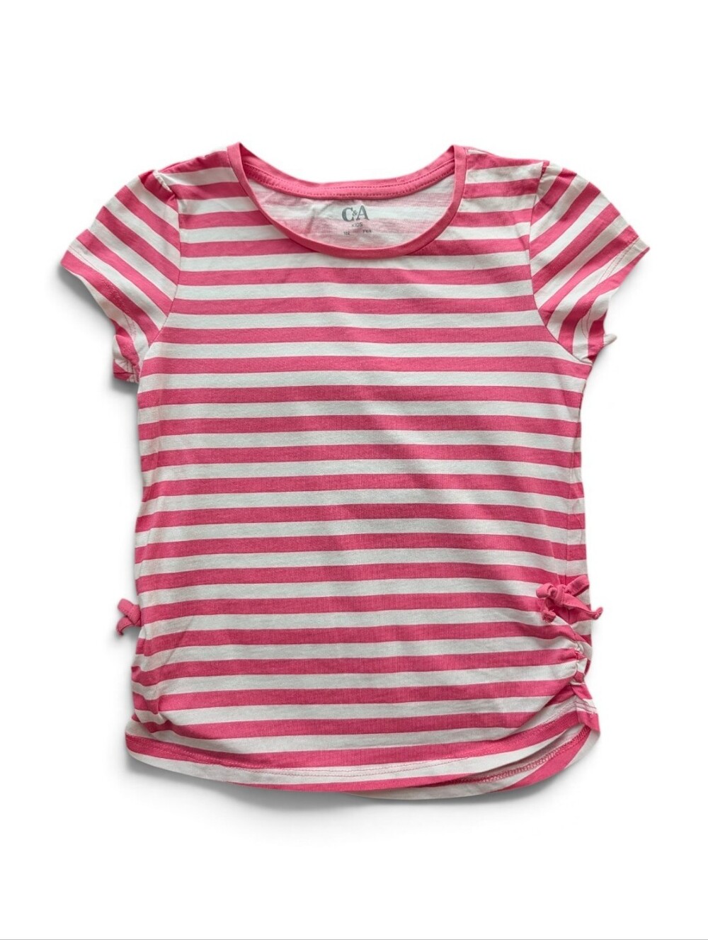C&A Girls Pink & White Striped Short Sleeve Shirt Cotton Size 7